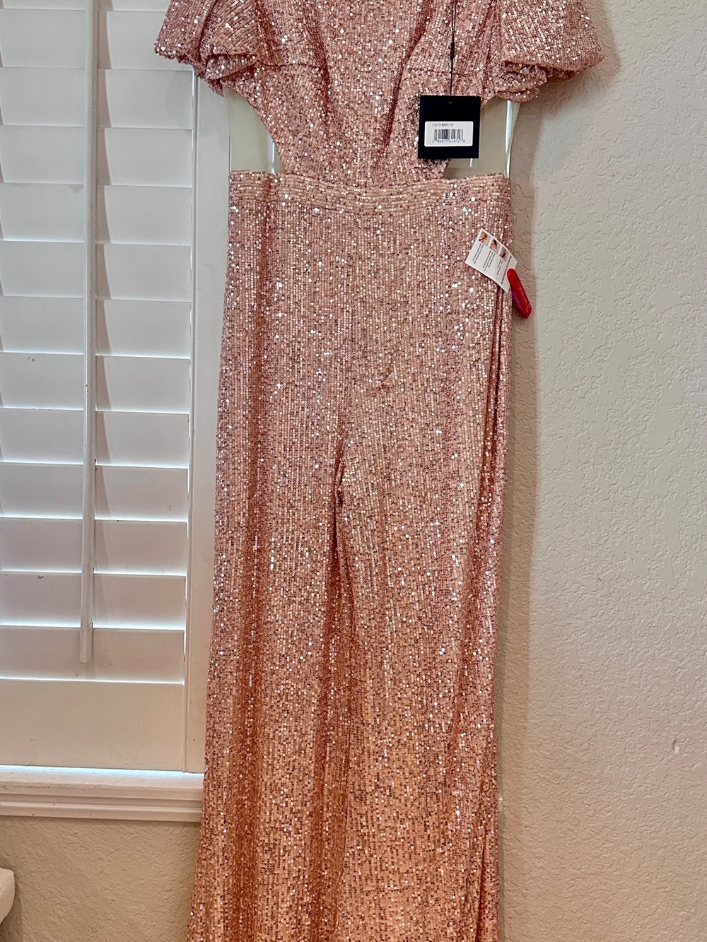 NWT Mac Duggal Rose Pink Sequin Wide-Leg Jumpsuit